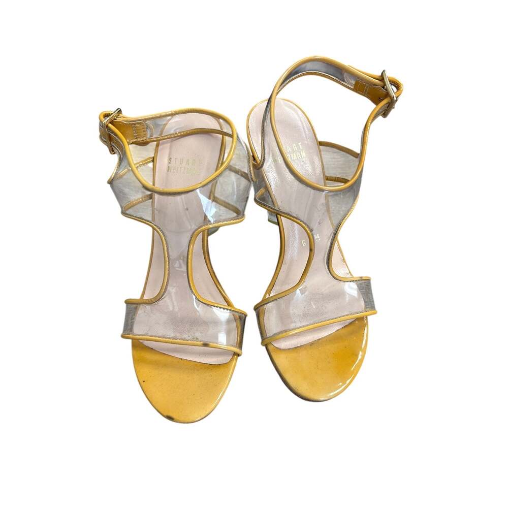 Stuart Weitzman Womens Yellow & Clear PVC T-strap Heels Sz 6